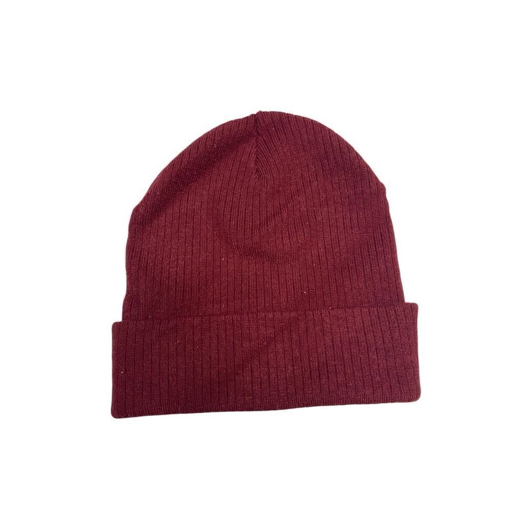 Solid Burgundy Knit Cuffed Beanie Hat Adult Unisex Winter Soft Ribbed Cap Snow